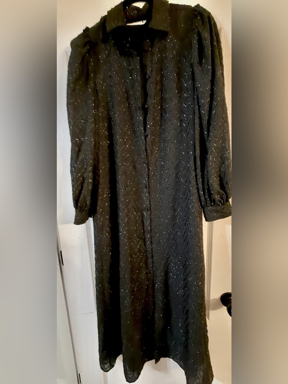 Zara Black Metallic-Thread Maxi Dress with Statement Puff Sleeves - Picture 2 of 3